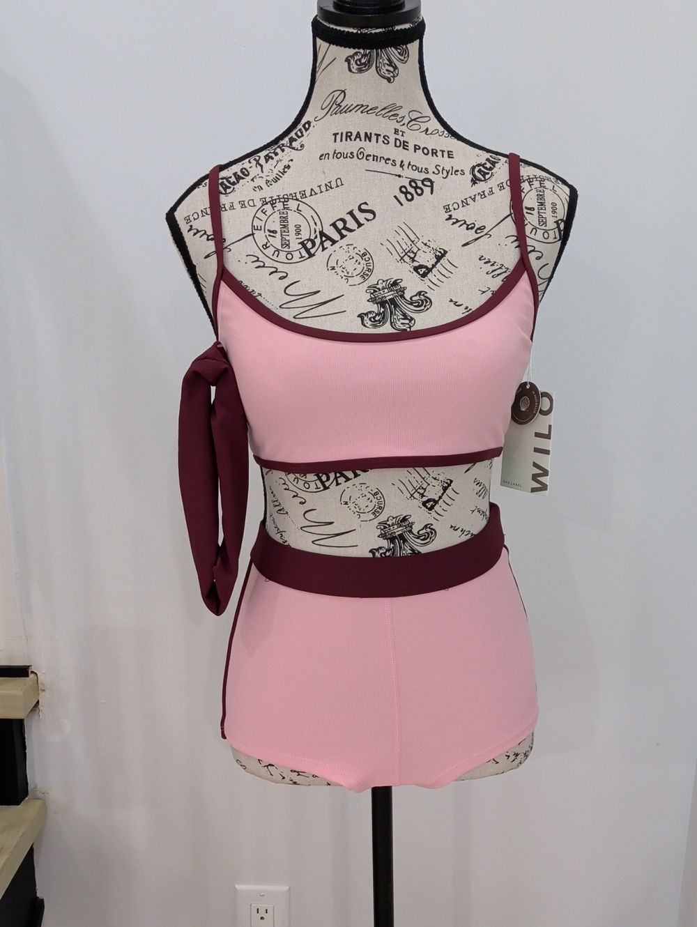 WILO THE LABEL | Women's Pink/Maroon Two Piece Shorts w/ Crop Top & Headband Set